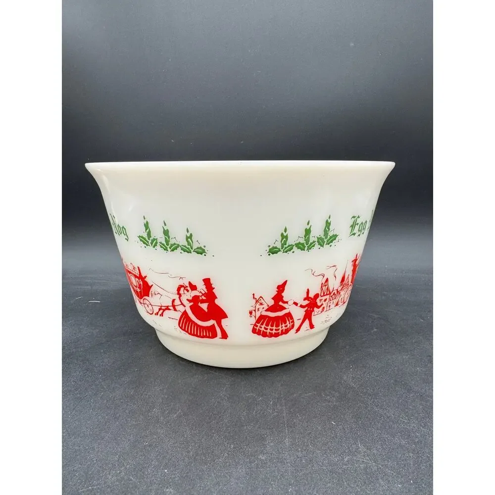 Vintage Milk Glass Tom & Jerry Egg Nog Punch Bowl and Cups Hazel Atlas 7 Pieces